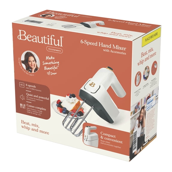 Beautiful 6-Speed Electric Hand Mixer, White Icing by Drew Barrymore