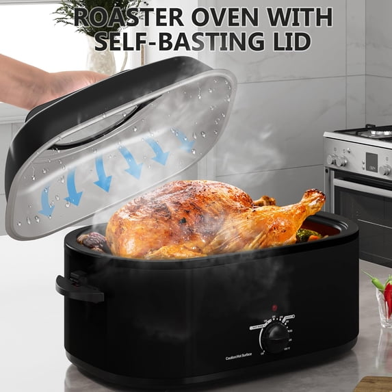 Superjoe Roaster Oven 28 Quart, Electric Roaster Oven with Visible & Self-Basting Lid, Turkey Roaster Oven with Removable Pan & Rack, Variable Temperature Control, Stainless Steel