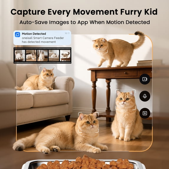 Oneisall WF-63 5GHz & 2.4GHz Automatic Cat Food Dispenser, 6L/25 Cups Automatic Cat Feeder with Camera, White