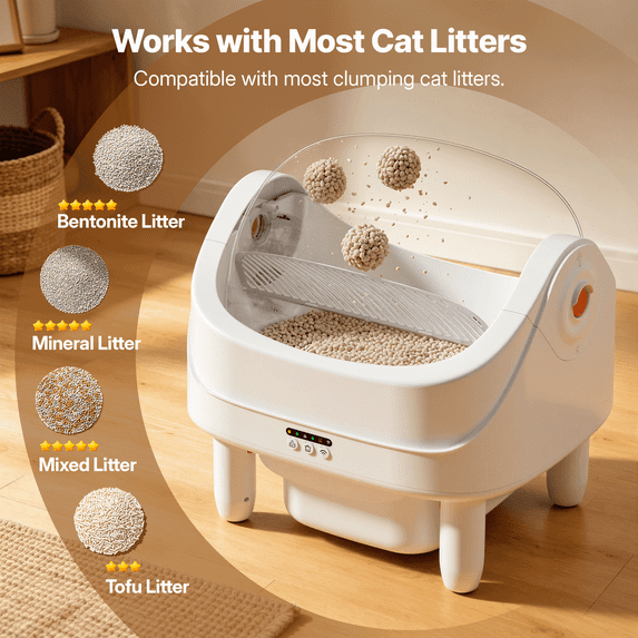 Self-Cleaning Cat Litter Box for Multiple Cats, Automatic 65 L Capacity with WiFi APP Control, Health Monitoring, Odor Control, Quiet Operation, Includes 2 Liner Rolls, Easy Setup