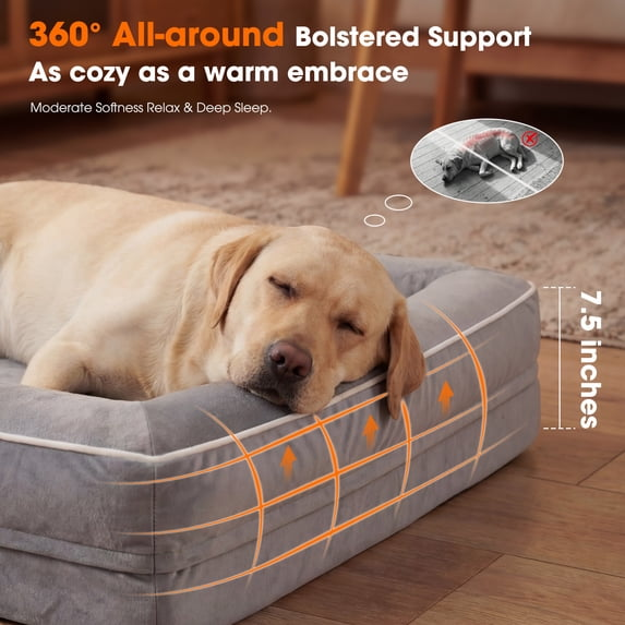 Extra Large Orthopedic Dog Bed Waterproof Pet Sofa Bed Four-Sided Bolster Cushion with Removable Washable Cover for Big Dogs Gray