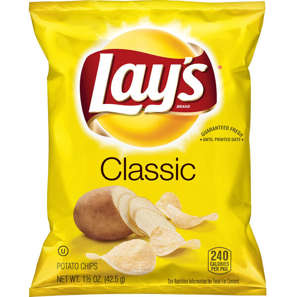 Lay's Classic Potato Chips 1.5 oz. - 64/Case | Original Single Serve Potato Chips