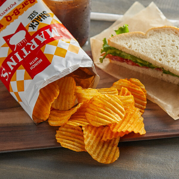 Martin's Bar-B-Q Waffle Cut Potato Chips 1.5 oz. Snack Bags (42/Case) | Ridged BBQ Potato Chips
