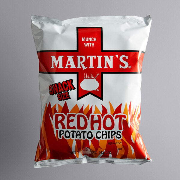 Martin's Red Hot Potato Chips 1.5 oz. Snack Bags (42/Case) | Spicy Gluten Free Potato Chips