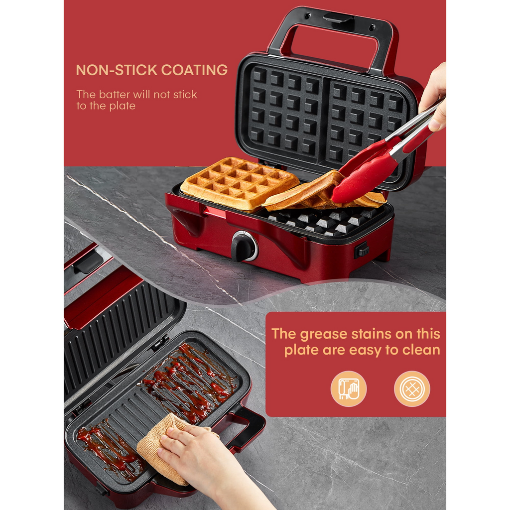 Waffle Maker 3 in 1 Sandwich Maker 1200W Panini Press with Removable Plates and 5-gear Temperature Control