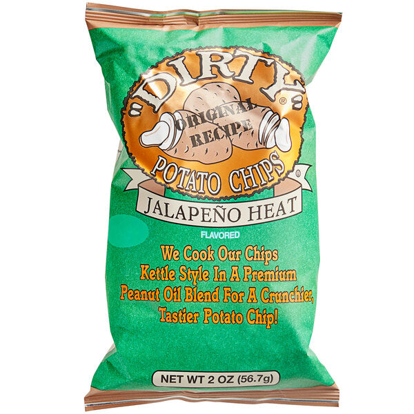 Dirty Potato Chips Jalapeño Heat Kettle Cooked Potato Chips 2 oz. Individual Bags (25/Case) | Spicy Jalapeño Snack Chips