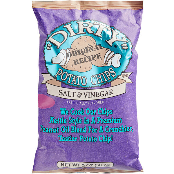 Dirty Potato Chips Salt & Vinegar Kettle Cooked Potato Chips 2 oz. Individual Bags (25/Case) | Tangy & Crispy Snack