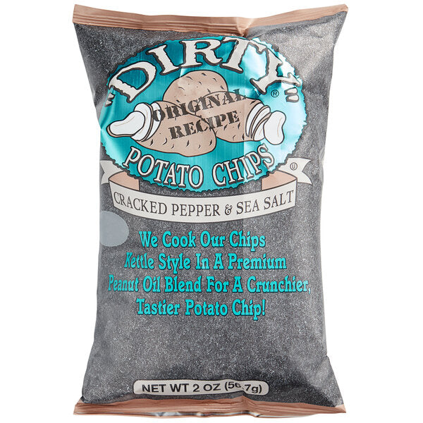 Dirty Potato Chips Cracked Pepper & Sea Salt Kettle Cooked Potato Chips 2 oz. Individual Bags (25/Case) | Premium Crunchy Snack Chips