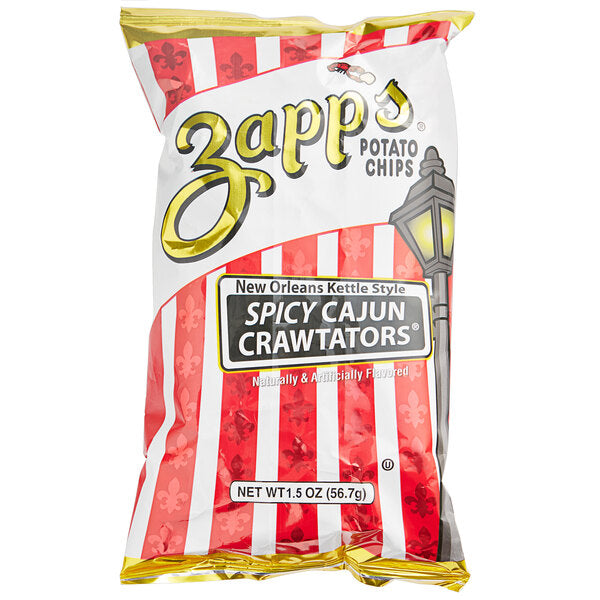 Zapp's Spicy Cajun Crawtator Kettle Cooked Potato Chips 1.5 oz. - 60/Case | New Orleans Style Single Serve Chips
