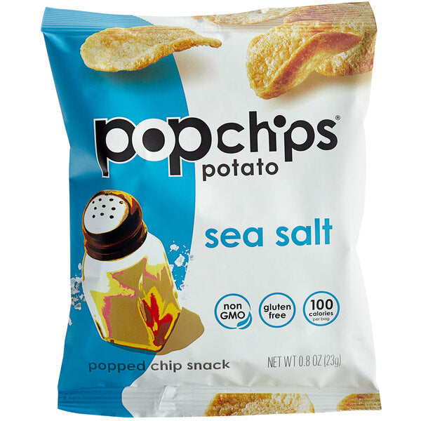 Popchips Sea Salt Popped Potato Chips 0.8 oz. Snack Bags (24/Case) | Gluten Free Non-GMO Potato Crisps