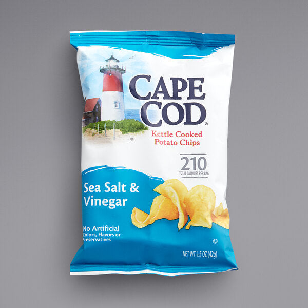 Cape Cod Sea Salt & Vinegar Kettle Cooked Potato Chips 1.5 oz. Individual Bags (56/Case) | Premium Kettle Chips