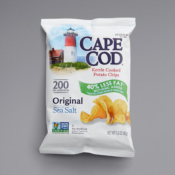 Cape Cod Less Fat Original Sea Salt Kettle Cooked Potato Chips 1.5 oz. Individual Bags (56/Case) | 40% Less Fat Kettle Chips