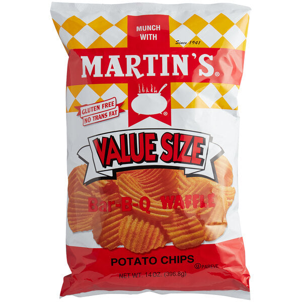 Martin's Bar-B-Q Waffle Potato Chips 14 oz. Bags (6/Case) | Gluten Free BBQ Waffle Cut Chips
