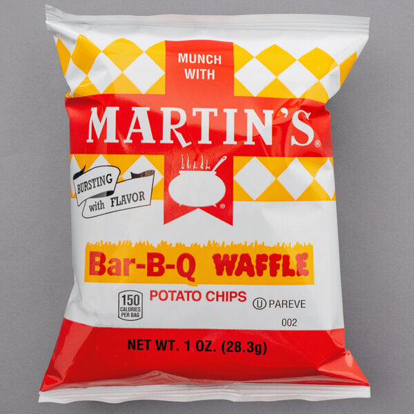 Martin's Bar-B-Q Waffle Potato Chips 1 oz. Snack Bags (60/Case) | BBQ Waffle Cut Potato Chips
