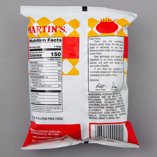 Martin's Bar-B-Q Waffle Potato Chips 1 oz. Snack Bags (60/Case) | BBQ Waffle Cut Potato Chips