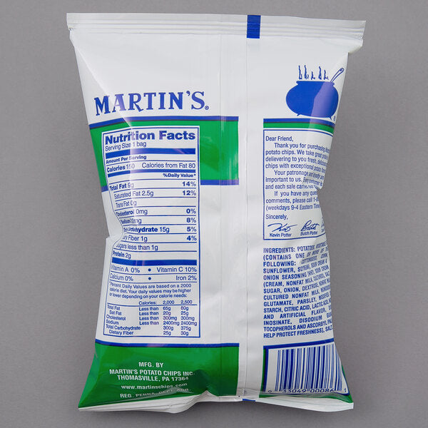 Martin's Sour Cream & Onion Potato Chips 1 oz. Snack Bags (60/Case) | Gluten Free Sour Cream & Onion Chips