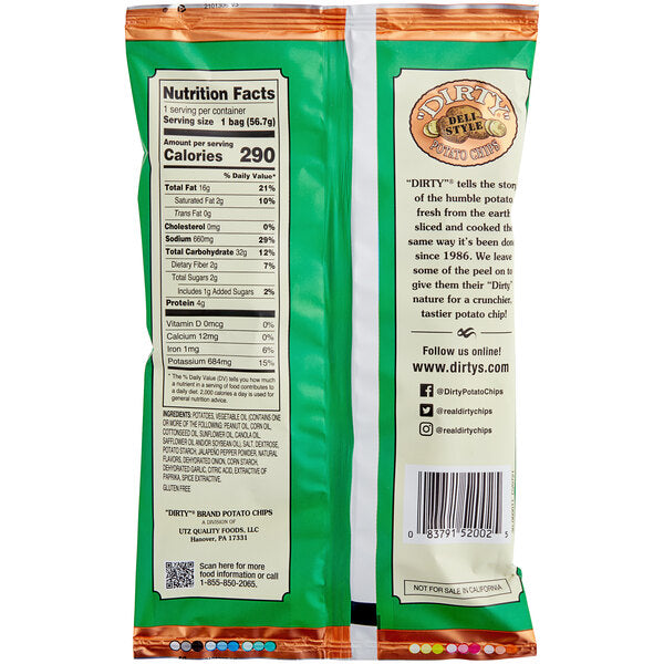 Dirty Potato Chips Jalapeño Heat Kettle Cooked Potato Chips 2 oz. Individual Bags (25/Case) | Spicy Jalapeño Snack Chips