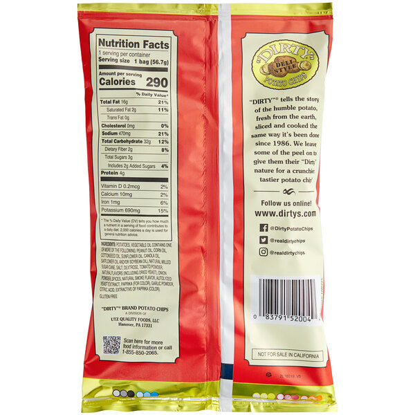 Dirty Potato Chips Mesquite BBQ Kettle Cooked Potato Chips 2 oz. Individual Bags (25/Case) | Smoky Barbecue Snack Chips