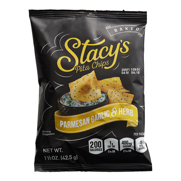 Stacy's Parmesan Garlic & Herb Pita Chips 1.5 oz. Snack Bags (24/Case) | Baked Pita Crisps