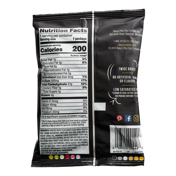 Stacy's Parmesan Garlic & Herb Pita Chips 1.5 oz. Snack Bags (24/Case) | Baked Pita Crisps