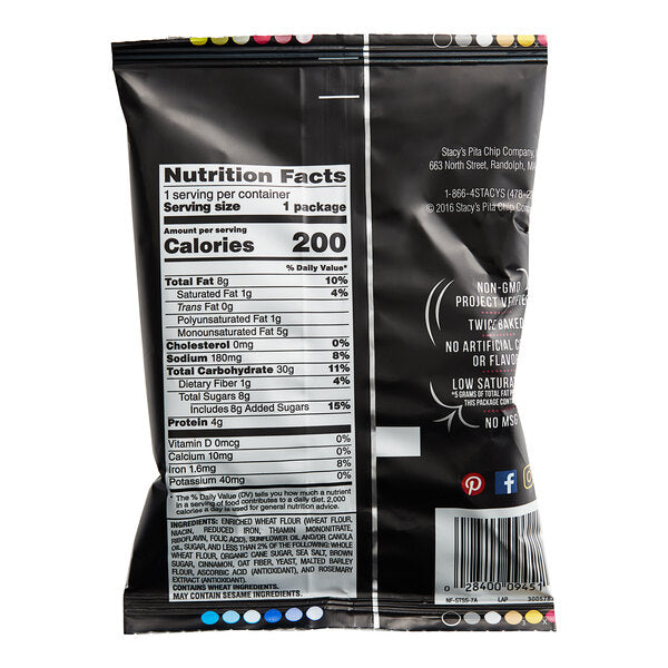 Stacy's Cinnamon Sugar Pita Chips 1.5 oz. Snack Bags (24/Case) | Twice Baked Sweet Pita Crisps