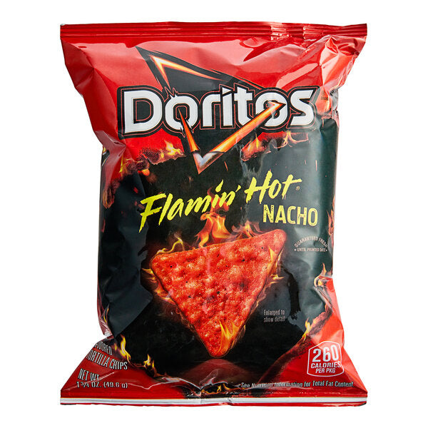 Doritos Flamin' Hot Nacho Cheese Flavored Tortilla Chips 1.75 oz. - 64/Case | Spicy Single Serve Snack Bags