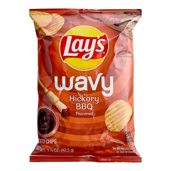 Lay's Wavy Hickory Barbecue Potato Chips 1.5 oz. - 64/Case | Ridged BBQ Single Serve Chips
