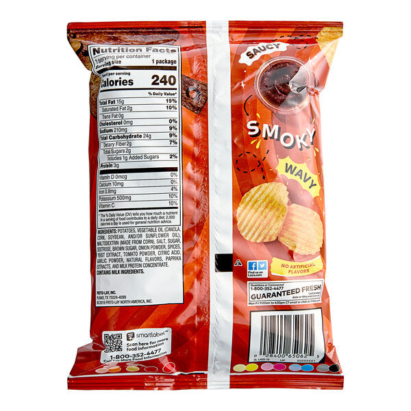 Lay's Wavy Hickory Barbecue Potato Chips 1.5 oz. - 64/Case | Ridged BBQ Single Serve Chips