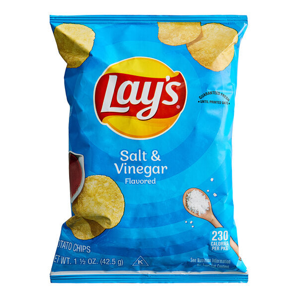 Lay's Salt & Vinegar Potato Chips 1.5 oz. - 64/Case | Individual Single Serve Snack Bags
