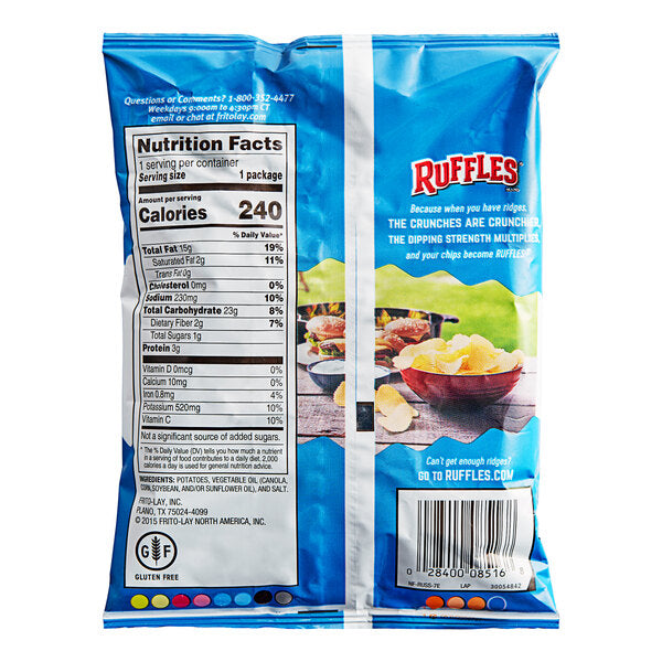 Ruffles Original Ridged Potato Chips 1.5 oz. - 64/Case | Individual Single Serve Snack Bags