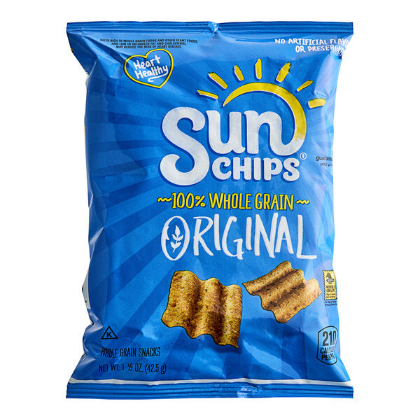 Sun Chips Original Whole Grain Chips 1.5 oz. - 64/Case | Single Serve Multigrain Snack Bags