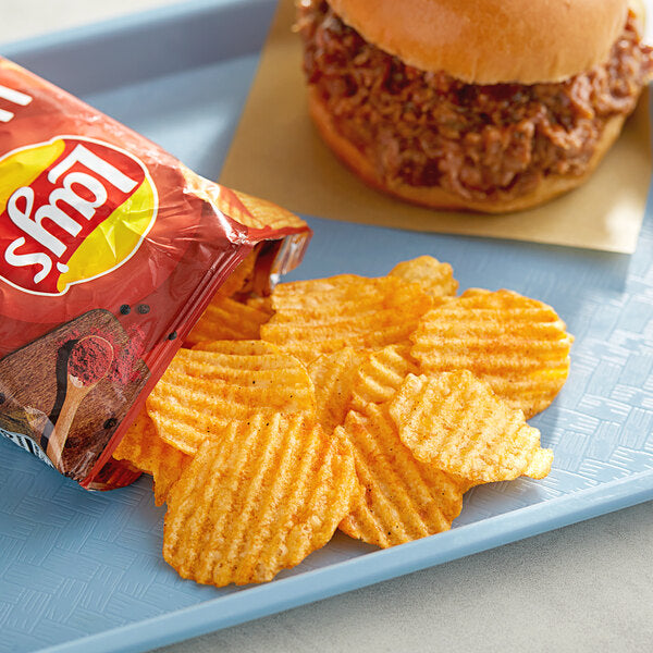 Lay's Wavy Hickory Barbecue Potato Chips 1.5 oz. - 64/Case | Ridged BBQ Single Serve Chips