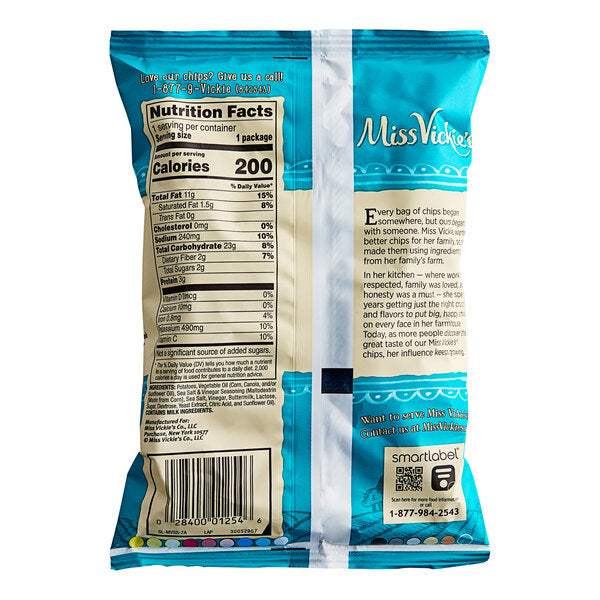 Miss Vickie's Sea Salt & Vinegar Kettle Cooked Potato Chips 1.375 oz. - 64/Case | Single Serve Snack Bags
