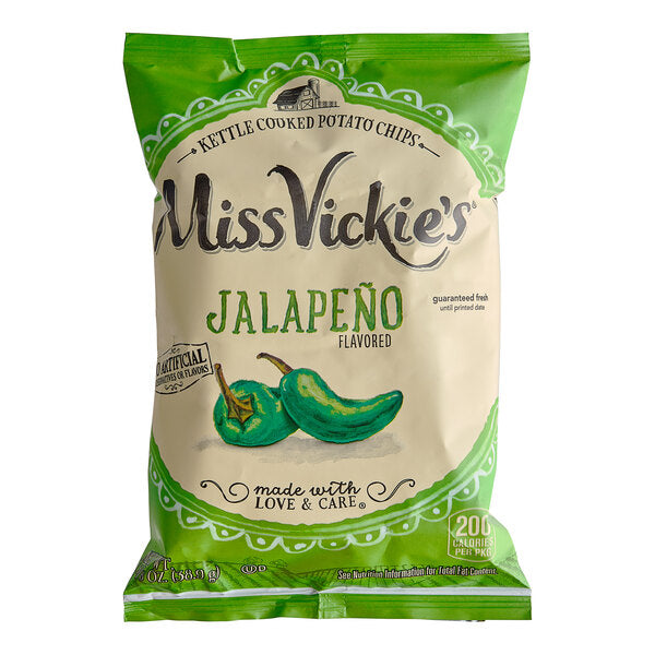 Miss Vickie's Jalapeño Kettle Cooked Potato Chips 1.375 oz. - 64/Case | Single Serve Snack Bags