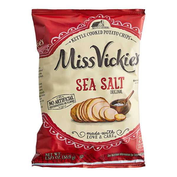 Miss Vickie's Original Sea Salt Kettle Cooked Potato Chips 1.375 oz. - 64/Case | Single Serve Snack Bags