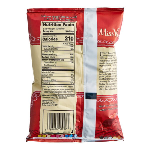 Miss Vickie's Original Sea Salt Kettle Cooked Potato Chips 1.375 oz. - 64/Case | Single Serve Snack Bags