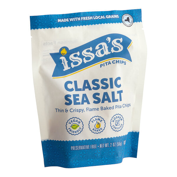 Issa's Classic Sea Salt Pita Chips 2 oz. Single Serve Bags (30/Case) | Flame Baked Vegan Pita Chips