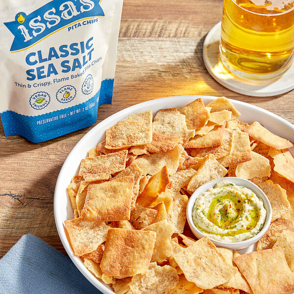 Issa's Classic Sea Salt Pita Chips 2 oz. Single Serve Bags (30/Case) | Flame Baked Vegan Pita Chips