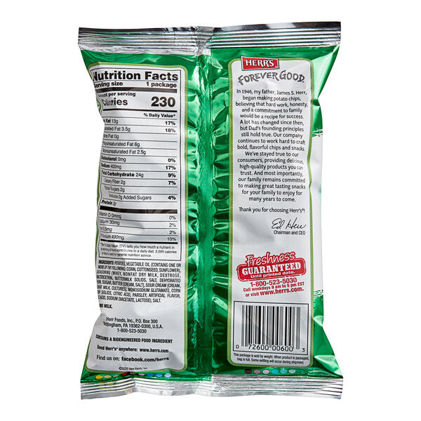 Herr's Sour Cream & Onion Potato Chips 1.5 oz. Single Serve Bags (60/Case) | Ridged Potato Chips