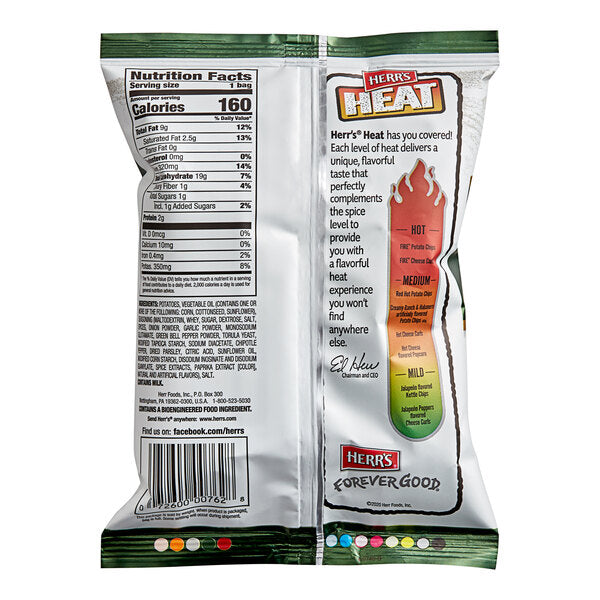 Herr's Kettle Cooked Jalapeño Potato Chips 1.125 oz. Single Serve Bags (60/Case) | Gluten Free Kettle Chips