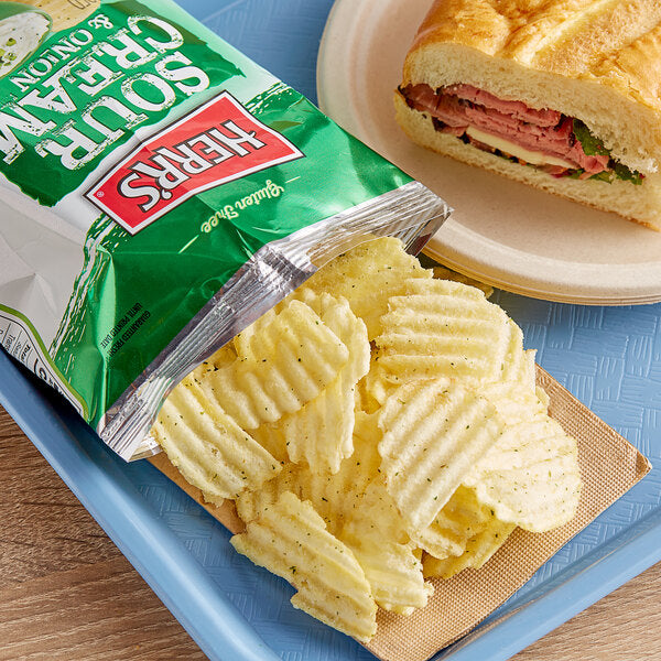 Herr's Sour Cream & Onion Potato Chips 1.5 oz. Single Serve Bags (60/Case) | Ridged Potato Chips