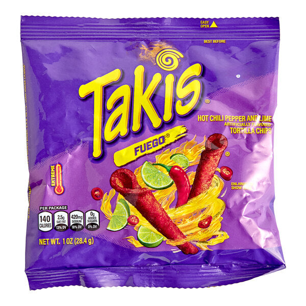 Takis Fuego Rolled Tortilla Chips 1 oz. Individual Bags (50/Case) | Hot Chili Pepper & Lime Corn Snacks
