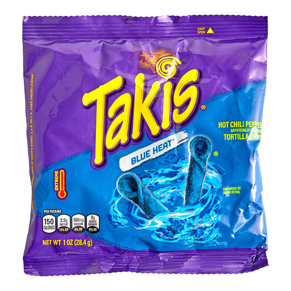 Takis Blue Heat Rolled Tortilla Chips 1 oz. Individual Bags (50/Case) | Hot Chili Pepper & Lime Corn Snacks