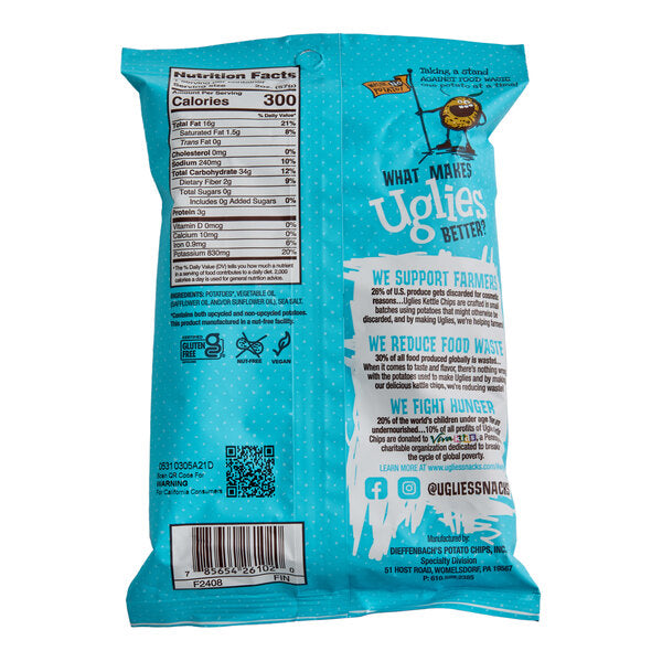 Uglies Sea Salt Kettle Potato Chips 2 oz. Individual Bags (24/Case) | Upcycled Kettle Chips