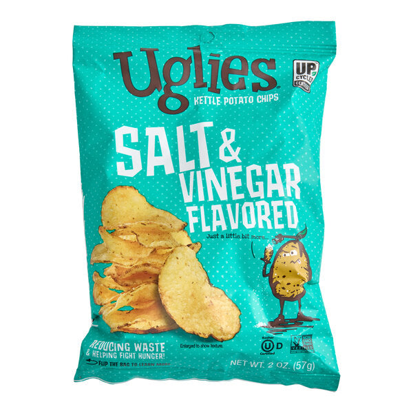 Uglies Salt & Vinegar Kettle Potato Chips 2 oz. Individual Bags (24/Case) | Upcycled Kettle Chips