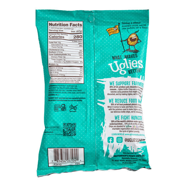 Uglies Salt & Vinegar Kettle Potato Chips 2 oz. Individual Bags (24/Case) | Upcycled Kettle Chips