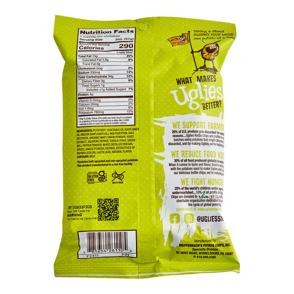 Uglies Jalapeño Kettle Potato Chips 2 oz. Single Serve Bags (24/Case) | Gluten Free Kettle Cooked Chips