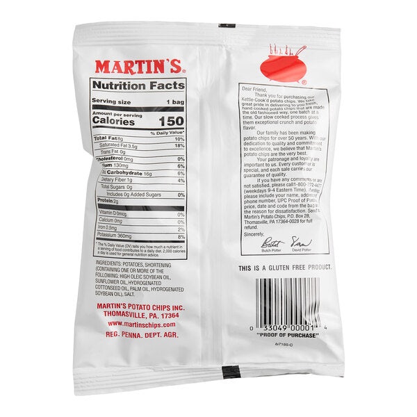 Martin's Kettle-Cook'd Potato Chips 1 oz. Snack Bags (60/Case) | Gluten Free Hand Cooked Potato Chips