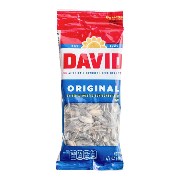 David Roasted Salted Whole Sunflower Seeds 1.6 oz. - 144/Case | Individual Snack Bags
