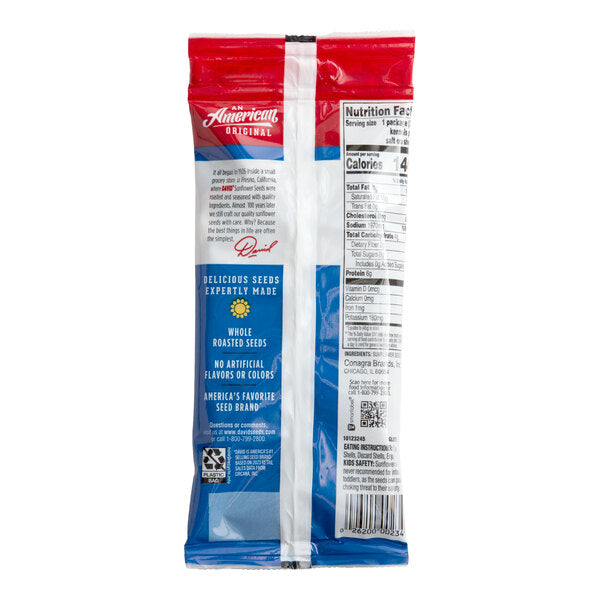 David Roasted Salted Whole Sunflower Seeds 1.6 oz. - 144/Case | Individual Snack Bags